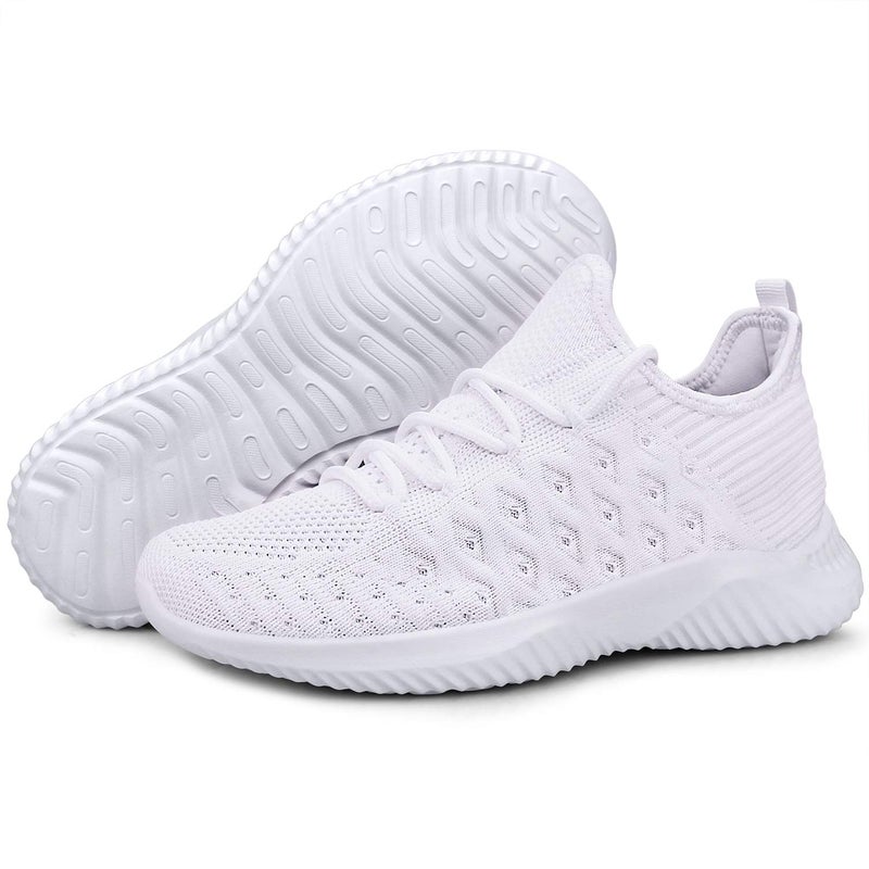 Feethit Womens Slip On Walking Shoes Non Slip Running Shoes Breathable Workout Shoes Lightweight Gym Sneakers White Size 7 - Image 4